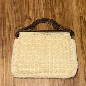Handmade Handbag purse crochet Cream beige brown neutral vintage VTG granny